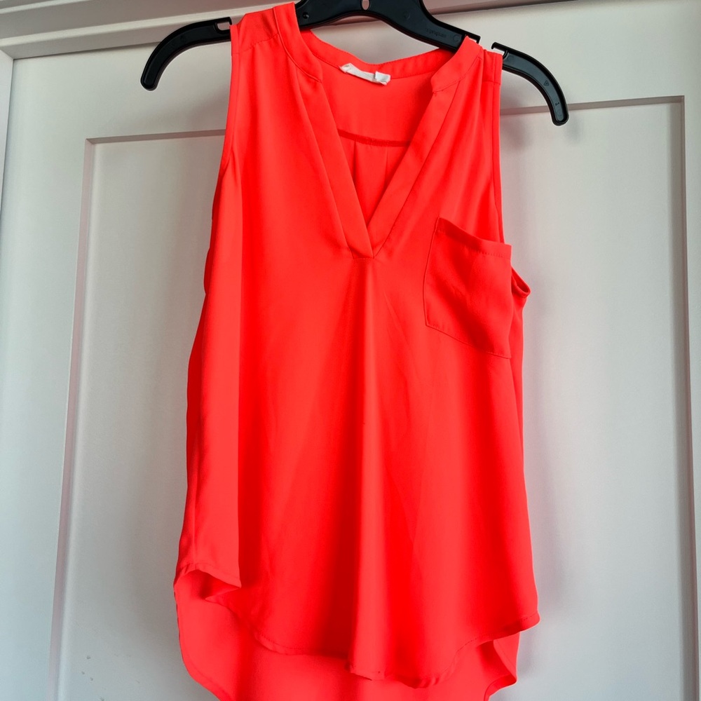 Women's Sleeveless V-Neck Top - Vibrant Orange Red
